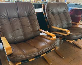 Mid-century Scandinavian bentwood leather chairs (2)