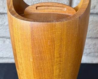 Vintage Dansk wood ice bucket, black liner