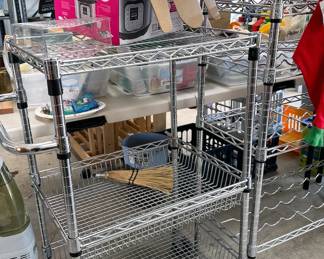 Metal utility shelves, carts
