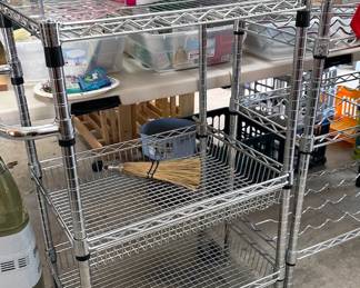 Metal utility shelves, carts