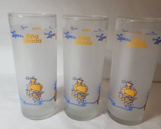 Vintage Set of 3 Libbey Coco Lopez Pina Colada 6” Frosted Glasses w Recipe MCM