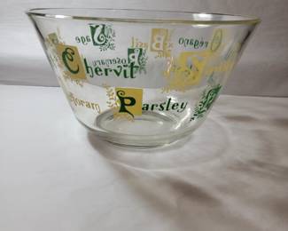 Vintage Clear Glass Salad Bowl with Printed Spice Motif 