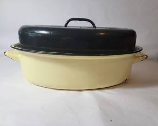 Vintage Yellow and Black Enamel Roaster