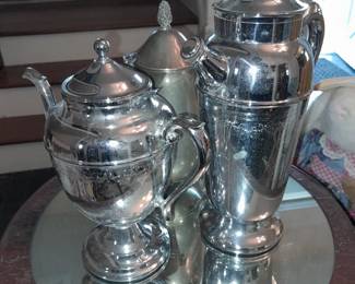 Silver Toned Tea Service Caraffes