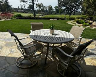 Tropitone! dining set with lazy susan and swivel rocking chairs