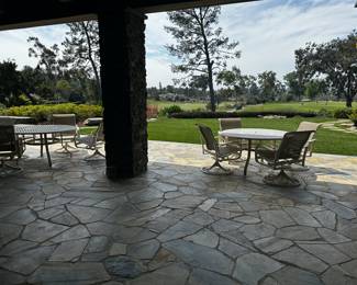 Pair of tables Tropitone lazy susan dining table with four chairs Set of 2 with chaise lounge s