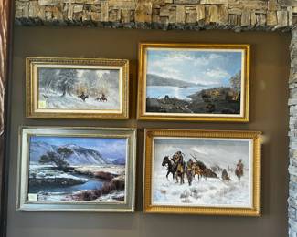 #36. Glen Spencer Hopkinson. 15" x 30". # 33Ken Stockton. 24x26". Indain in snow Hopkinson 24x30. Hopkinson. 24x36
