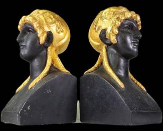 Neoclassical Plaster & 24K Gold Bookends