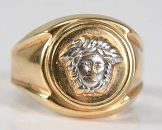 Versace Style 14k Gold Medusa Head Ring