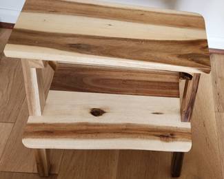 Unfinished wood stool.
Too plain?...bring on the stain! 
$7
15.5 W x  14 .25 H  x 12.75 D