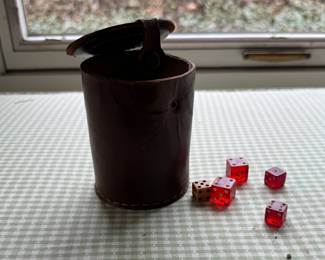 Vintage Dice Collection in Leather Dice Cup. 