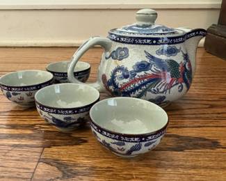 Vintage Chinese Dragon Porcelain Tea Set.