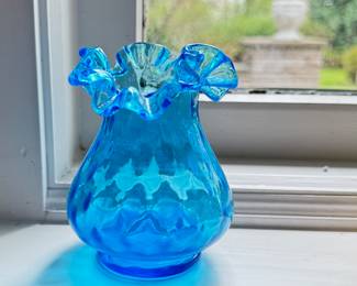 Fluted Rim Cobalt Blue Vase. 