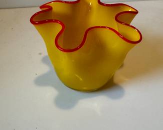 Vintage Hand-Blown Fluted Rim Yellow Bowl. Photo 1 of 3. 