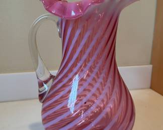 Vintage Hand-Blown Pink Pitcher with Fluted Rim. Photo 1 of 2. 