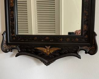 Antique Asian Ebonized Wood Mirror With Gilt Cartouche. Photo 3 of 4. 