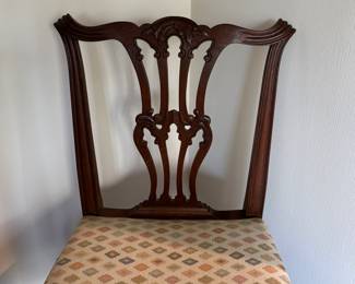 Set of 8 Vintage Chippendale Style Dining Chairs Upholstered in Two Different Complimentary Fabrics. Photo 2 of 4.