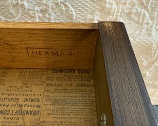 Pair of Vintage Heckman Faux Bamboo Side Tables with Two Drawers & Brass Pulls. Photo 4 of 4.