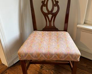 Set of 8 Vintage Chippendale Style Dining Chairs Upholstered in Two Different Complimentary Fabrics. Photo 3 of 4. 