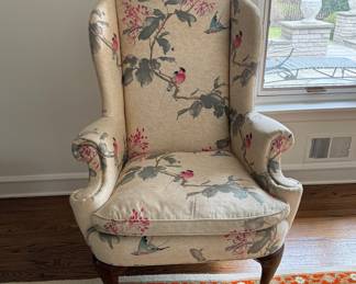 Vintage Baker Furniture Queen Anne Floral Upholstered Wing Back Chair. Photo 1 of 3. 