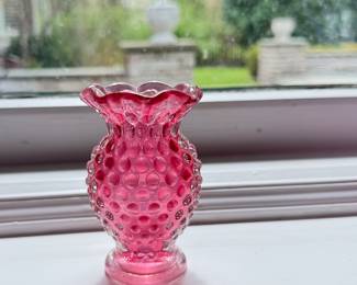 Fenton Cranberry Glass Hob Nob Vase. 