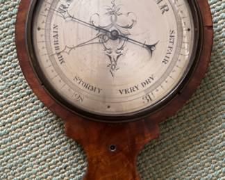 19th Century C.A. Conti & Sons Mahogany Banjo Barometer with Dry/Damp Meter, Thermometer, Mirror and Barometer. Measures 42.5" H and 12" W at Widest. Photo 4 of 4.  