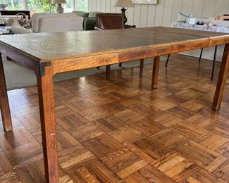 Vintage Campaign Extension Dining Table. Measures 70" x 34" W with Two 18" Leaves. Makes An Excellent Desk / Game Table / Dining Table. Photo 1 of 4.