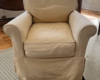 Crate & Barrel Slip Covered Club Chair With Down Filled Cushions - 2 Available. Canvas Slip Covers Are Faded. Photo 1 of 2. 