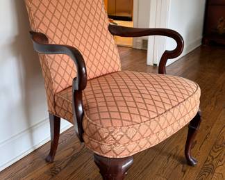 Vintage Mahogany Queen Anne Style Fauteuil Chair. Photo 2 of 2.
