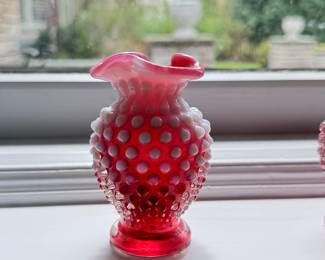 Fenton Cranberry Glass Hob Nob Bud Vase. 