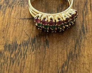 14K Gold Ring With Rubies, Sapphires and Emeralds. Photo 1 of 3. 