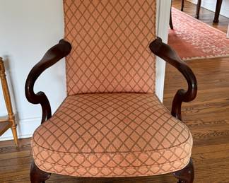 Vintage Mahogany Queen Anne Style Fauteuil Chair. Photo 1 of 2.