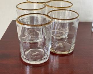 Set of 5 Hand-Blown Gold Rim Double Old Fashioned Glasses. Photo 1 of 2. 