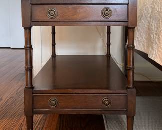 Pair of Vintage Heckman Faux Bamboo Side Tables with Two Drawers & Brass Pulls. Photo 1 of 4. 