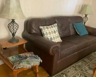 Leather sofa and coffee and end tables