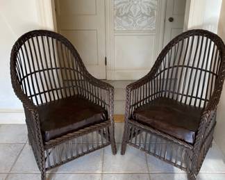 Pair Vintage Wicker Armchairs