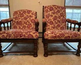 Ethan Allen Traditional Classic Upholstered Wooden Arm Chairs