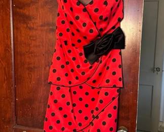 Red Dress With Black Polkadots Accent Bow