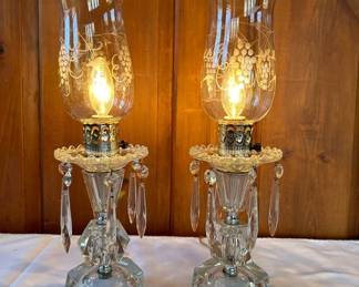 Vintage Regency Boudoir Hanging Prisms Lamps