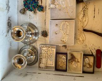 STERLING CANDLE HOLDERS PLUS 14 K JEWELRY (ALL VALUABLES REMOVED FROM SALE EACH DAY)