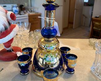 VENETIAN BLUE GLASS CORDIAL DECANTER SET