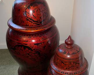 Palembang Vases - red lacquered lidded 