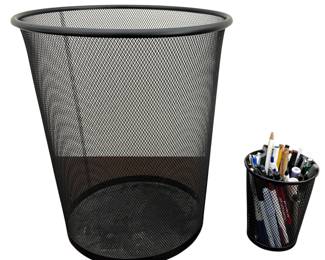 Black Mesh Waste Basket Pen Cup Office Trash Desk Accessories