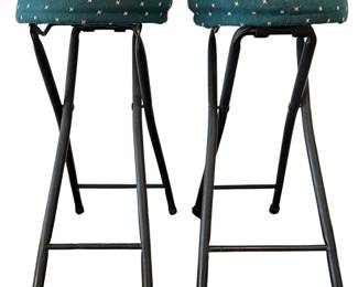 Folding Padded Barstools Green Fabric Black Legs
