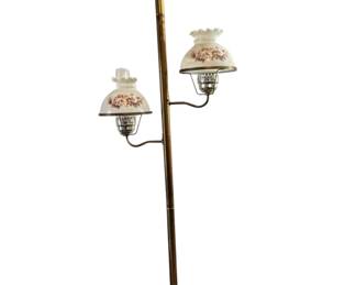 MidCentury Country 2 Oil Lamp Style Tension Pole Brass Glass