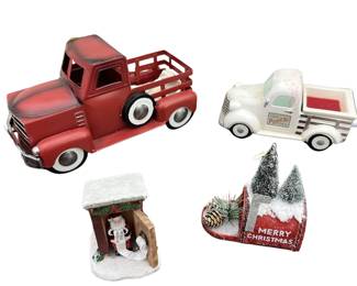 Christmas Decor Red Pickup Truck Model Snowmen Figures Wax Warmer