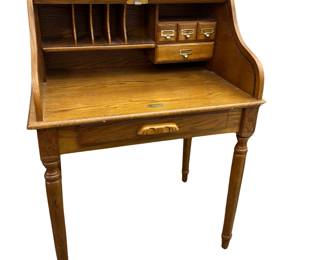 Roll Top Desk with Organizer Drawers Shelves Small Size Minimalist Look