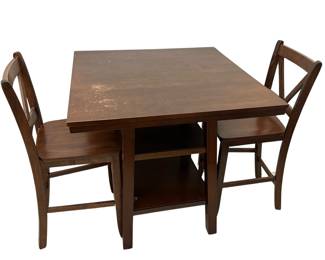 Countertop Height Dining Table 2 Chairs Shelves Below