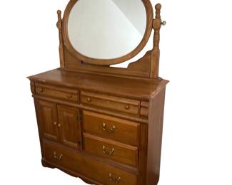 Oak 5 Drawer Dresser Oval Tilt Mirror Cabinet Storage Tall Boy DIY Bar