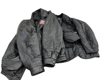 Patchwork Leather Embroidered USA Flag Eagle Jacket + Nice Liner Light Jacket